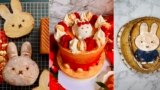 This combination of image shows, from left, milk bread, a two-level cake and a sourdough boule with an image of Miffy. (Kat Lieu via AP, left, Karen Chin via AP, center and Kelson Herman via AP)