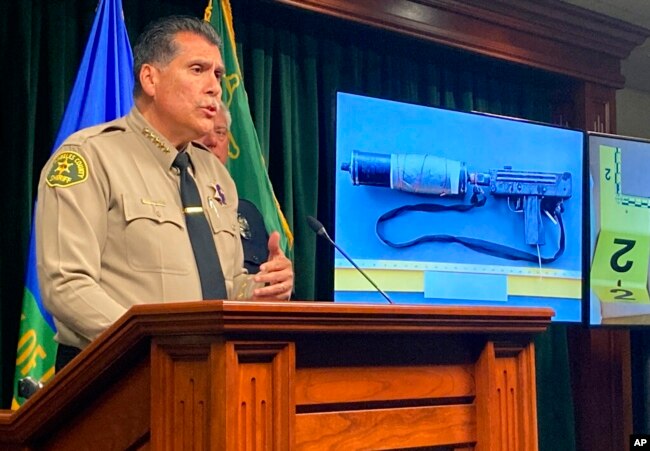 FILE - Los Angeles County Sheriff Robert Luna discusses the Monterey Park shooting during a news conference in Los Angeles, Jan. 25, 2023.