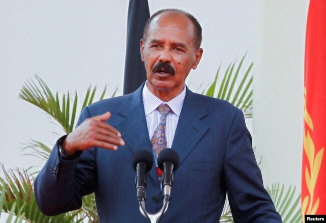 Eritrea's President Isaias Afwerki addresses a news conference during his visit at State House in Nairobi, Kenya, Feb. 9, 2023.