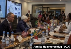 U.S. Treasury Secretary Janet Yellen attends a roundtable with women entrepreneurs at a women and youth business incubator in Dakar, Senegal, Jan. 20, 2023.