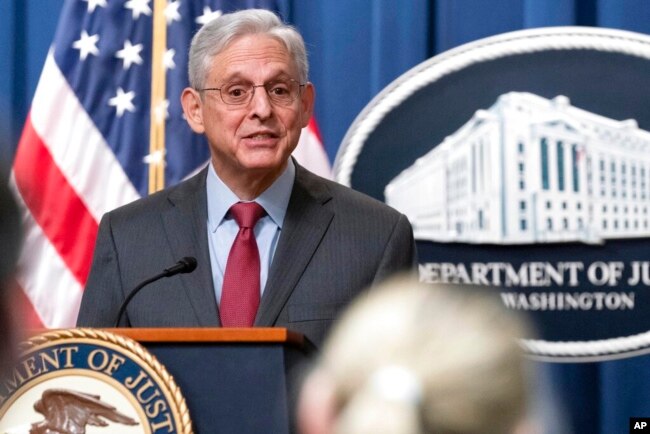 Attorney General Merrick Garland speaks during a news conference at the Department of Justice in Washington, Jan. 26, 2023.