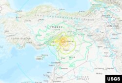 Epicentar zemljotresa jačine 7,8 po Rihterovoj skali nedaleko od Gaziantepa, Turska.