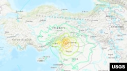 
土耳其加济安泰普附近7.8级地震的震中（美国地质调查局） 。