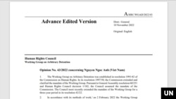Nhóm Công tác LHQ ra Bản Ý kiến về trường hợp ông Nguyễn Ngọc Ánh bị chính quyền Việt Nam giam cầm 6 năm tù, 5 năm quản chế.