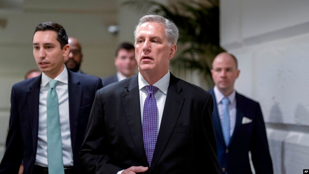 FILE - House Speaker Kevin McCarthy arrives at the Capitol in Washington, Jan. 31, 2023.