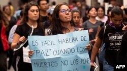 Relatives of the victims of recent protests hold a demonstration against the government of Peruvian President Dina Boluarte in Lima, Peru, Jan. 28, 2023. 