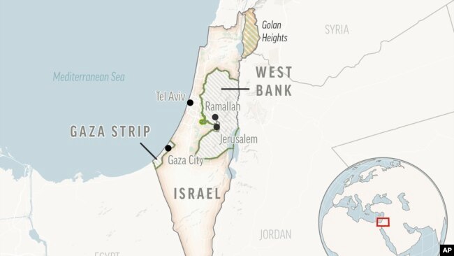 Locator map of Israel and the Palestinian Territories.