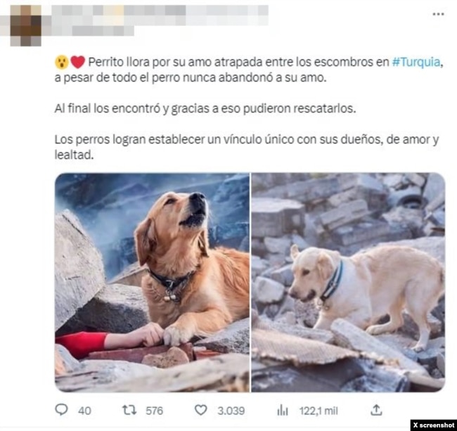 Publicación falsa en Twitter sobre supuesto rescate en Turquía.