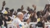 Pope Francis greets people during the Holy Mass at John Garang Mausoleum, during his apostolic journey, in Juba, South Sudan, Feb. 5, 2023. 