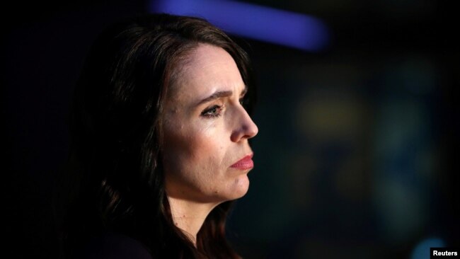 FILE - New Zealand Prime Minister Jacinda Ardern addresses the media after participating in a televised debate with National leader Judith Collins at TVNZ in Auckland, New Zealand, September 22, 2020. (Fiona Goodall/Pool via REUTERS)