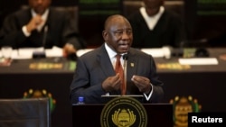 FILE - South African President Cyril Ramaphosa delivers his 2023 state of the nation address in Cape Town, Feb. 9, 2023.