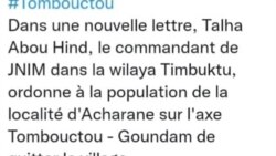 Weele da finye sirafe, jatigewale kulu JNIM bɛ nyini Acharane sigidadenw fe,Timbuktu- Goundam sirabada kan walasa uka bɔ o yɔrɔ la.