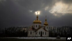 A church is pictured in the town of Rivnopillya, Ukraine, Feb. 1, 2023. 