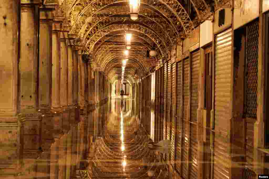 A view of St. Mark's Square flooded during seasonal high tide in Venice, Italy, Jan. 17, 2023.