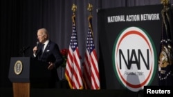 U.S. President Joe Biden delivers remarks at the National Action Network's annual Martin Luther King Jr. Day breakfast in Washington, Jan. 16, 2023. 