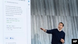 Yusuf Mehdi, Microsoft corporate vice president, demonstrates the integration of the Bing search engine and Edge browser with OpenAI on Feb. 7, 2023, in Redmond, Wash.