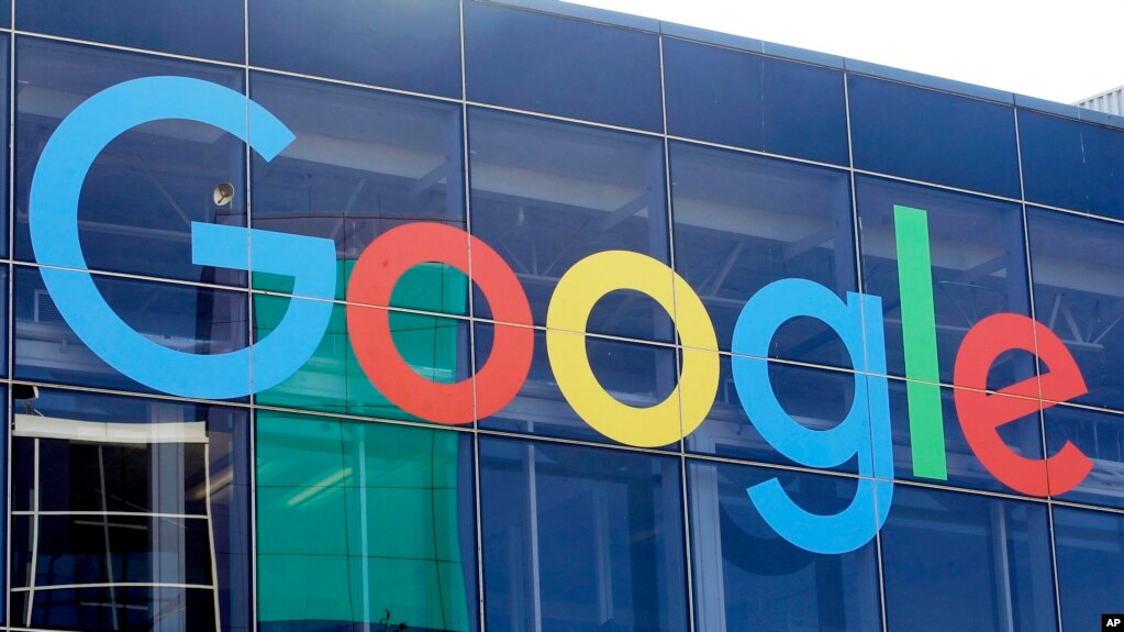 FILE - A sign is shown on a Google building at their campus in Mountain View, Calif., Sept. 24, 2019. 
