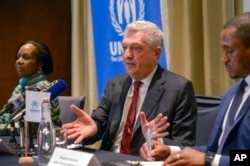 FILE - U.N. High Commissioner for Refugees Filippo Grandi speaks at a press conference in Addis Ababa, Ethiopia, Feb. 8, 2023.