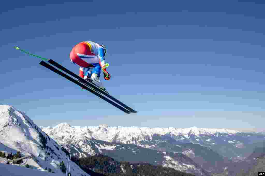 France's Johan Clarey takes part in the men's downhill training session of the FIS Alpine Ski World Championship 2023 in Courchevel, French Alps.
