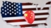 美国国旗图案的地图与中国国旗图案的气球图示