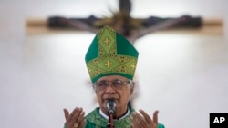 Roman Catholic Cardinal Leopoldo Brenes presides over Mass at the Metropolitan Cathedral in Managua, Nicaragua, Feb. 12, 2023.