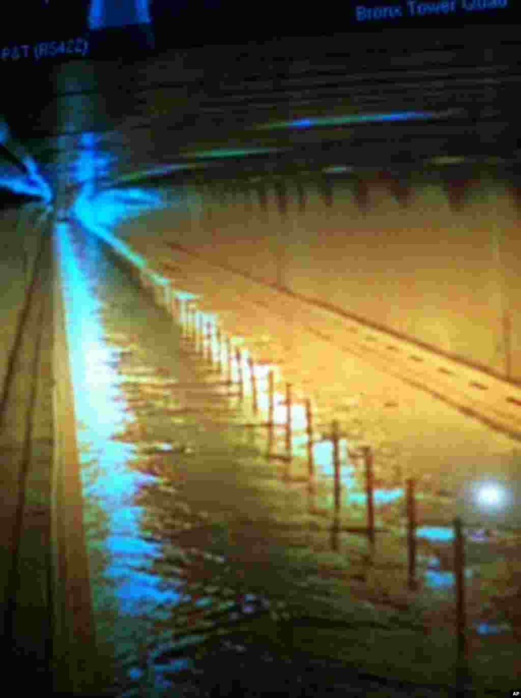 This photo provided by MTA Bridges and Tunnels shows floodwaters from Sandy entering the Hugh L. Carey Tunnel (former Brooklyn-Battery Tunnel), which was closed, October 29, 2012.