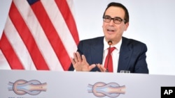 U.S. Treasury Secretary Steven Mnuchin speaks at a news conference during the G20 finance ministers meeting in Baden-Baden, southern Germany, March 17, 2017.