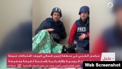 Reporter Adnan Can and cameraman Habib Demirci broadcast live from a makeshift bomb shelter in Ukraine. (Facebook screenshot)
