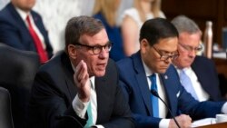 参议院情报委员会主席、民主党参议员沃纳与资深共和党成员鲁比奥在国会举行听证会。(2022年3月10日)