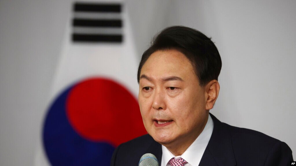 South Korea's president-elect Yoon Suk Yeol speaks during a news conference at the National Assembly in Seoul, South Korea, March 10, 2022.