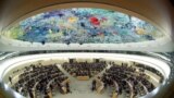 FILE - Overview of the session of the Human Rights Council during the speech of U.N. High Commissioner for Human Rights Michelle Bachelet at the United Nations in Geneva, Feb. 27, 2020. 
