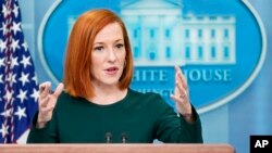 White House press secretary Jen Psaki speaks during a press briefing at the White House, March 9, 2022, in Washington.