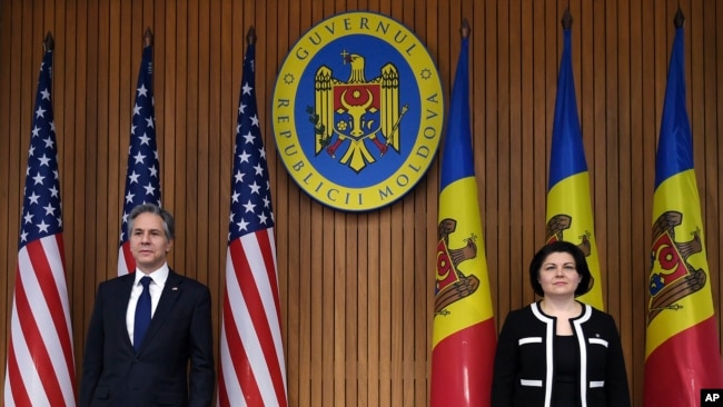 Ngoại trưởng Hoa Kỳ Antony J. Blinken, và Thủ tướng Moldovan Natalia Gavrilita, Chisinau, Moldova, 6/3/2022.