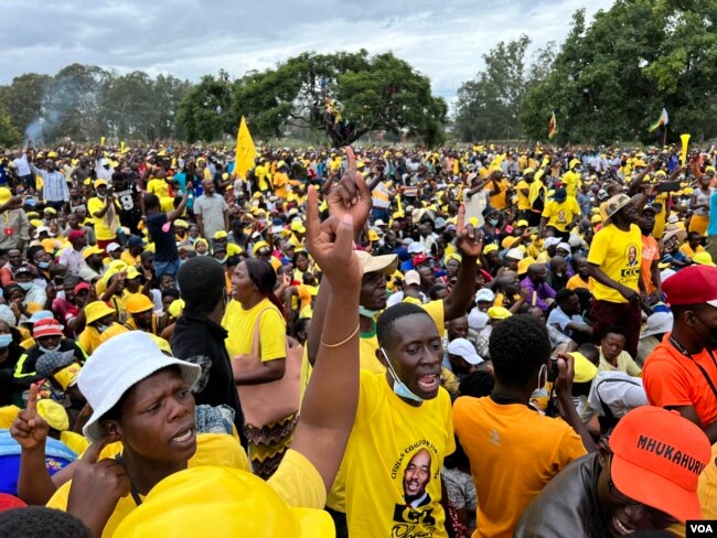 FILE - Zimbabwe’s opposition Citizens Coalition for Change members at a campaign rally in Harare, Feb. 2022. (Columbus Mavhunga/VOA)