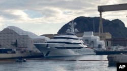 The yacht Amore Vero is docked in the Mediterranean resort of La Ciotat, France, March 3, 2022.