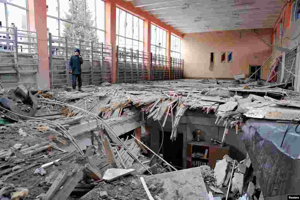 An interior view shows a sports center destroyed by shelling in Kharkiv, March 5, 2022.