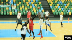 The Kigali-based club team Rwanda Energy Group (REG), shown at practice, will make its debut in the BAL’s 2022 season. (VOA)