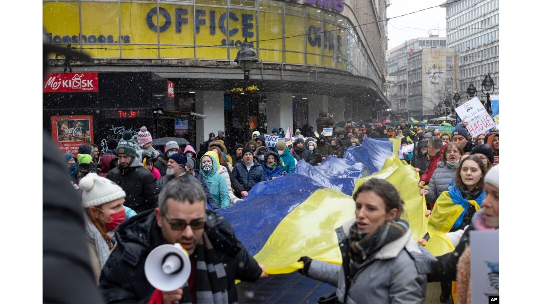 Protest podrške Ukrajini i protiv ruske invazije, u Beogradu, 6. marta 2022.