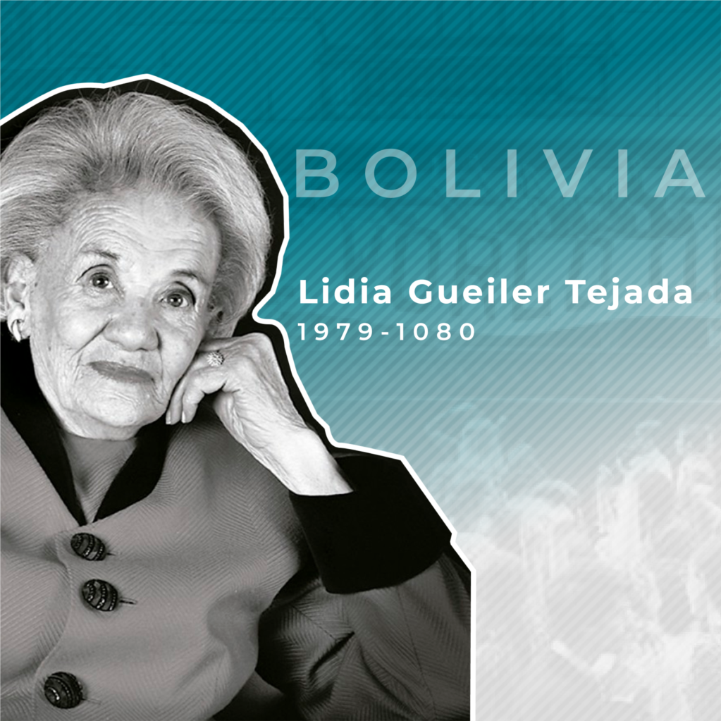 Primera presidenta de Bolivia. Antes de ser presidenta, fue diputada en la Cámara de Diputados por el partido Movimiento Nacionalista Revolucionario. Fue elegida presidenta por el Congreso después de un golpe de estado a su predecesor, el general Alberto Natusch. Tuvo un corto mandato y fue derrocada en un golpe de estado por el militar Luis García Meza, quien la sucedió en el cargo.