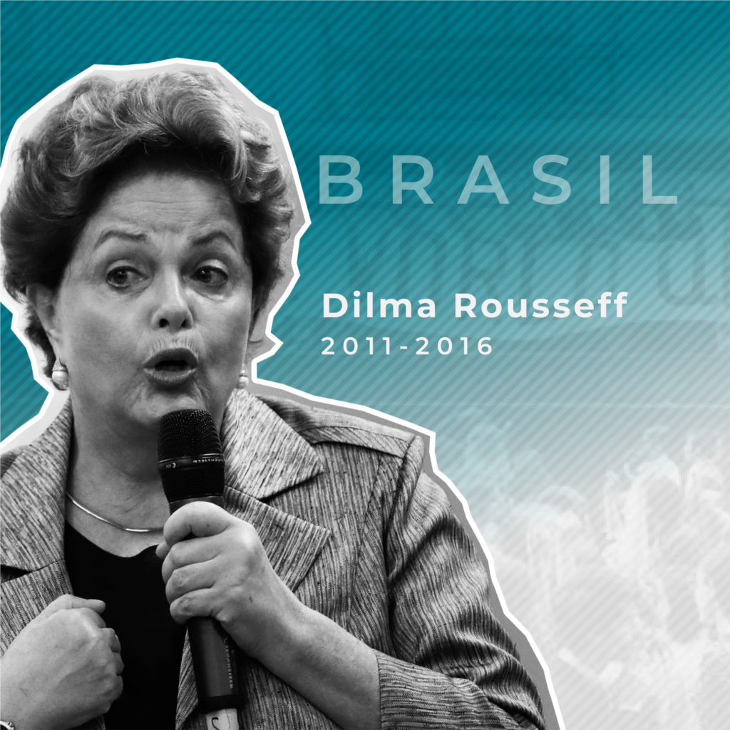 Primera mujer presidenta de Brasil. Ganó las elecciones del 2011 en segunda vuelta y después en el 2015 para un segundo mandato. Fue llevada a juicio político y destituida en el 2016. Su gobierno llevó a cabo una reforma fiscal e implementó una comisión de la verdad para investigar crímenes de la dictadura militar. Enfrentó una serie de escándalos de corrupción que llevaron a su destitución en el primer año de su segundo mandato. Antes de ser presidenta, trabajó en el gobierno de su predecesor, Luiz Inácio Lula de Silva, como ministra de Energía y jefa de gabinete.