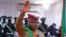
Le lieutenant-colonel Paul-Henri Sandaogo Damiba lors de la cérémonie d'assermentation en tant que nouveau président du pays à Ouagadougou, le 16 février 2022. 
