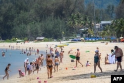 FILE - At least 5,000 Russian tourists have found themselves stranded in Thailand, officials said March 13, 2022.