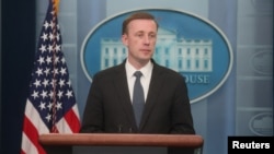  제이크 설리번 백악관 국가안보보좌관이 22일 조 바이든 미 대통령의 유럽 순방 일정과 의제에 관해 브리핑하고 있다. 