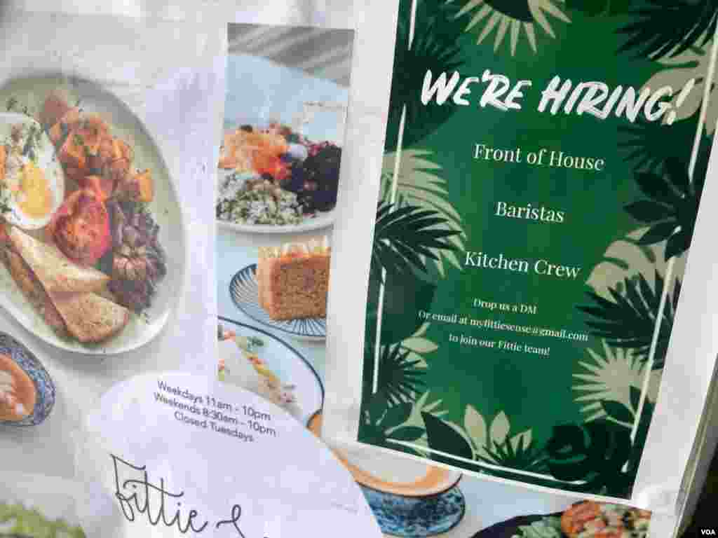 &#39;We’re Hiring&#39; signs are common at restaurants and retail stores across Malaysia. (David Grunebaum/VOA)