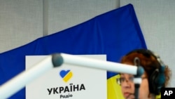 Natalia Churikova, editor in chief of Radio Ukraine, is seen at its studio in Prague, Czech Republic, March 31, 2022.