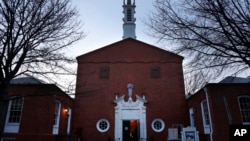 FILE - St. Thomas More Catholic Chapel on the campus of Yale University in New Haven, Conn., March 16, 2022.