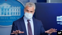 FILE - White House COVID-19 Response Coordinator Jeff Zients speaks during a press briefing at the White House, in Washington, April 13, 2021.