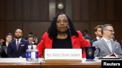 Judge Ketanji Brown Jackson testifies during her US Senate Judiciary Committee confirmation hearing on her nomination to the US Supreme Court, in Washington, March 22, 2022. 