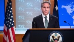2022年3月17日，美国国务卿布林肯出席国务院记者会。