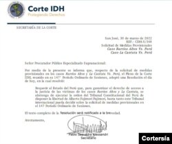 Carta de la Corte IDH dirigida al procurador público.